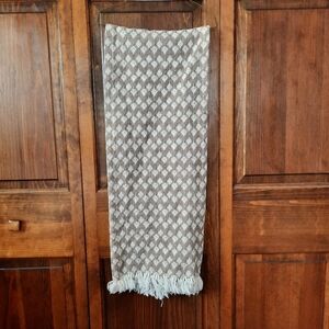 Woven Brown White Fringe Ends Boho Neutral Table Runner 13×70